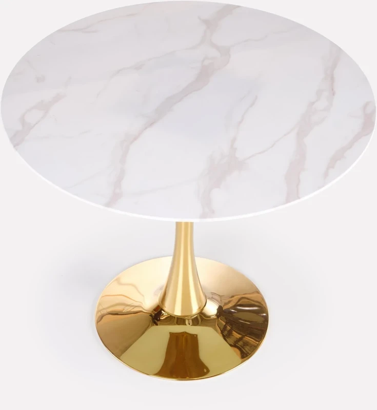 Stół okrągły Casemiro 90 cm blat biały marmur/złoty
