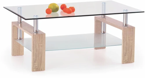 Ława dwupoziomowa Diana H do salonu blat szkło/dąb sonoma