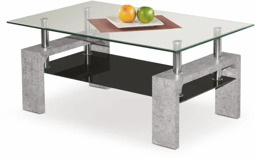 Ława dwupoziomowa Diana INTRO do salonu blat szkło/czarny/beton
