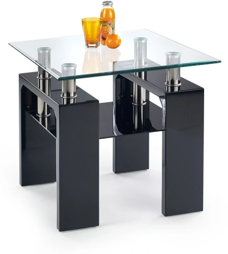 Ława dwupoziomowa Diana H kwadrat do salonu blat szkło/czarny