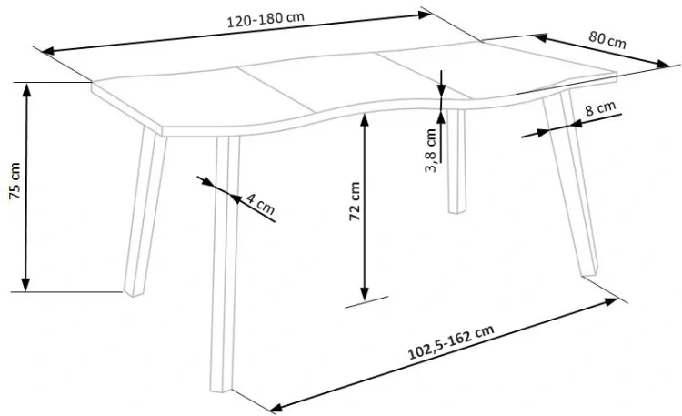 Stół rozkładany Dickson 120-180cm blat dąb naturalny/czarny