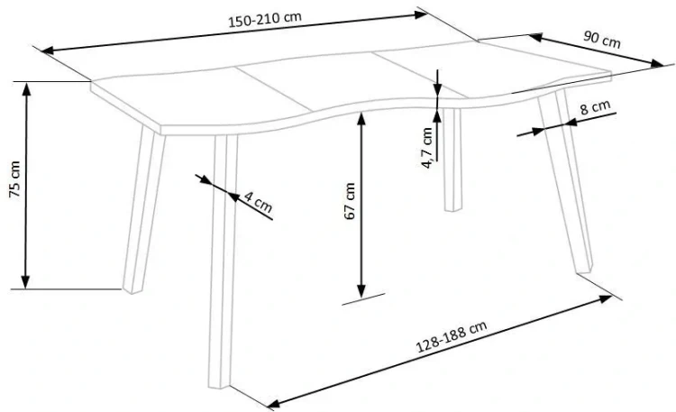 Stół rozkładany Dickson 150-210cm blat dąb naturalny/czarny