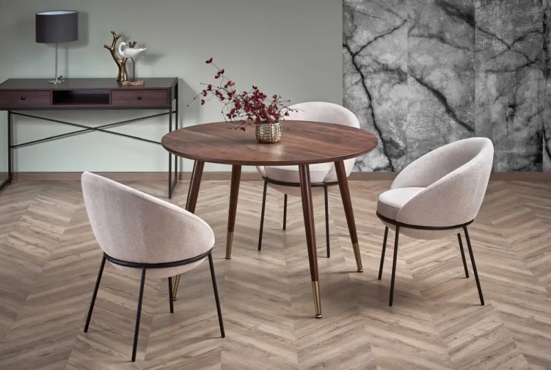 Stół okrągły Domenico 110cm blat orzech/orzech złoty