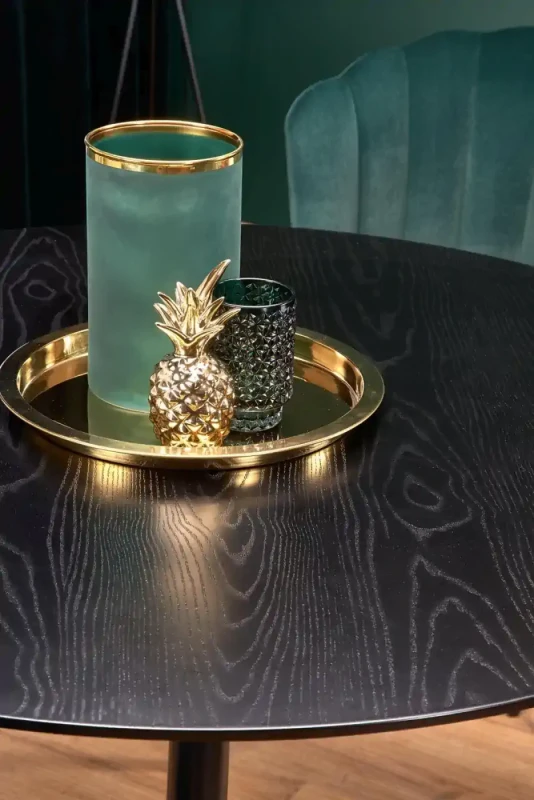 Stół okrągły Embos 120cm do jadalni blat czarny/złoty