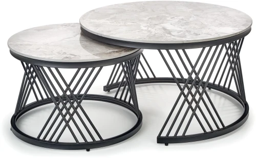 Zestaw 2 stolików Flamingo blat popielaty marmur/czarny