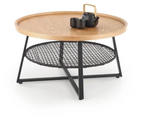 Ława okrągła Florence 80cm dwupoziomowa blat dąb naturalny/czarny