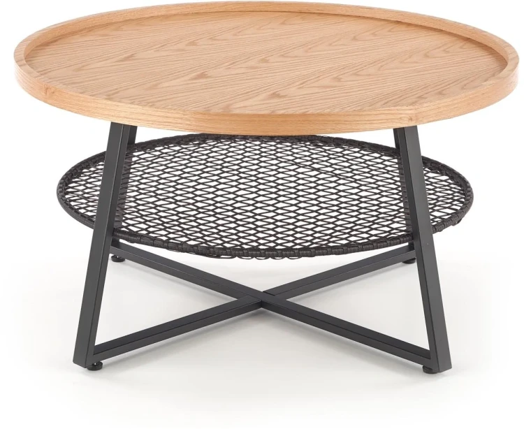 Ława okrągła Florence 80cm dwupoziomowa blat dąb naturalny/czarny