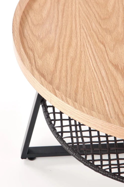 Ława okrągła Florence 80cm dwupoziomowa blat dąb naturalny/czarny