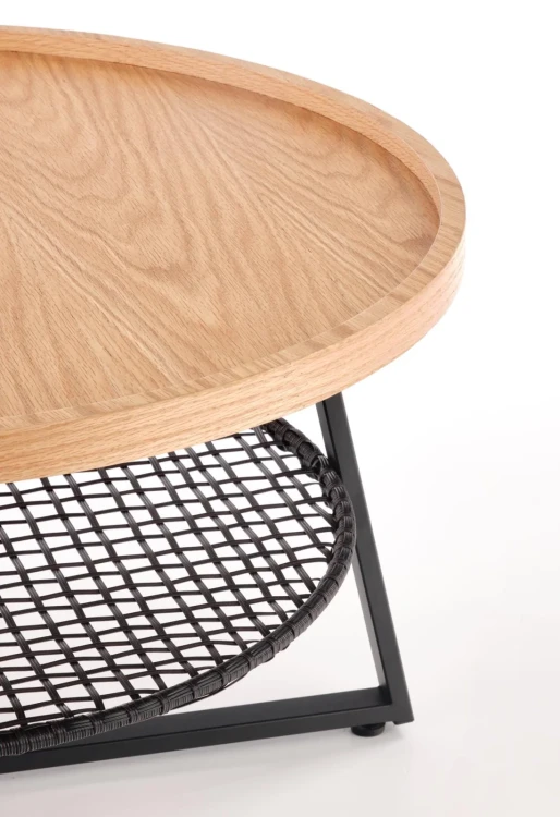 Ława okrągła Florence 80cm dwupoziomowa blat dąb naturalny/czarny