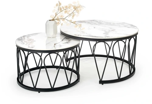 Zestaw 2 stolików Formosa blat biały marmur/czarny
