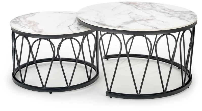 Zestaw 2 stolików Formosa blat biały marmur/czarny