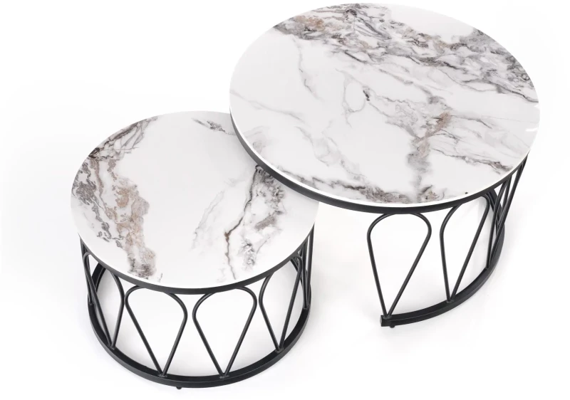 Zestaw 2 stolików Formosa blat biały marmur/czarny