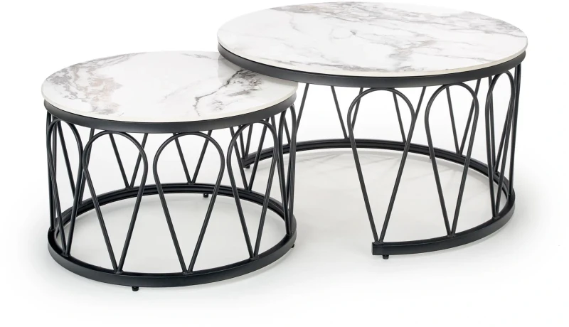 Zestaw 2 stolików Formosa blat biały marmur/czarny