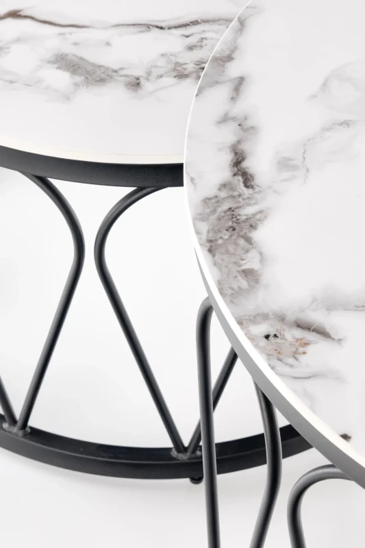 Zestaw 2 stolików Formosa blat biały marmur/czarny
