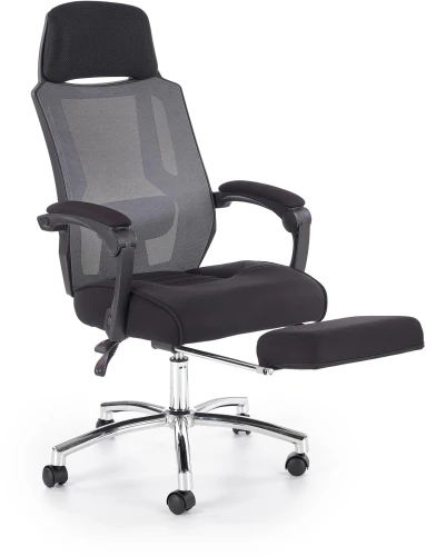 Fotel gabinetowy Freeman z podnóżkiem obrotowy do biura czarny/popielaty