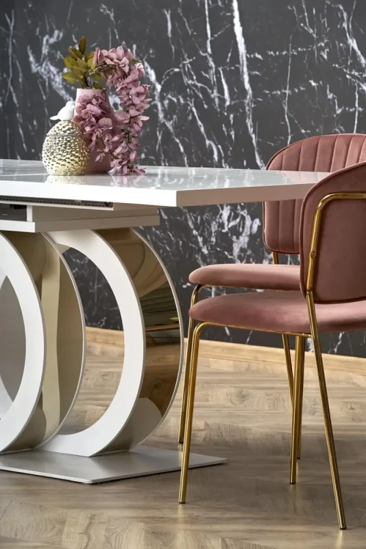 Stół rozkładany Galardo 160-200 cm do jadalni glamour biały / złoty