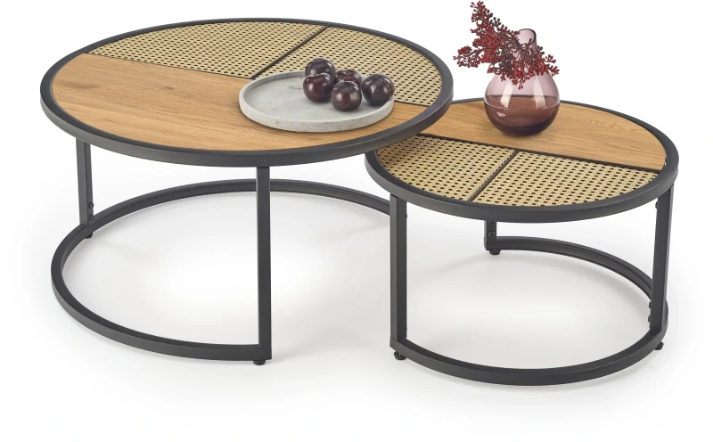 Zestaw dwóch ław stolików Garmina dąb złoty / czarny