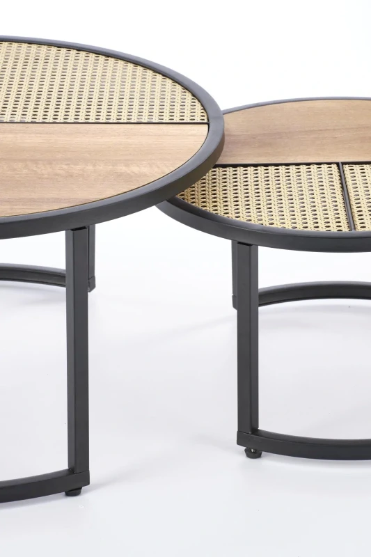 Zestaw dwóch ław stolików Garmina dąb złoty / czarny