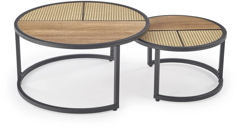 Zestaw dwóch ław stolików Garmina dąb złoty / czarny