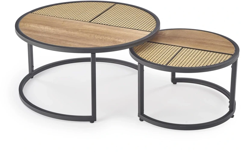 Zestaw dwóch ław stolików Garmina dąb złoty / czarny