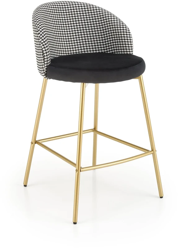 Hoker barowy H113 tapicerowany nowoczesny z oparciem do kuchni czarny / biały / złoty
