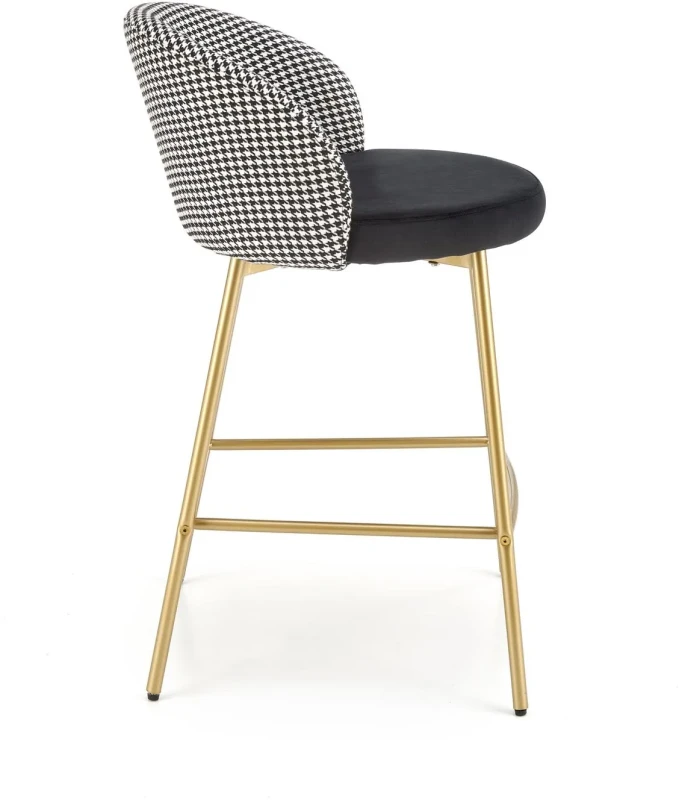 Hoker barowy H113 tapicerowany nowoczesny z oparciem do kuchni czarny / biały / złoty