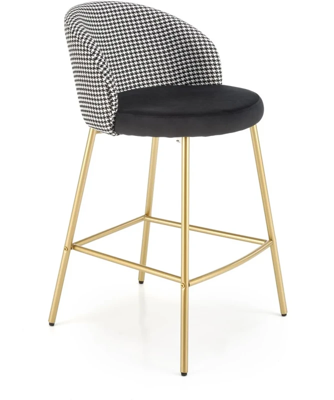 Hoker barowy H113 tapicerowany nowoczesny z oparciem do kuchni czarny / biały / złoty