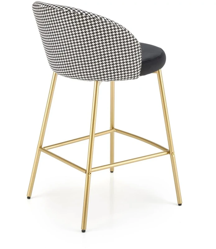 Hoker barowy H113 tapicerowany nowoczesny z oparciem do kuchni czarny / biały / złoty