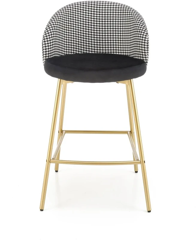 Hoker barowy H113 tapicerowany nowoczesny z oparciem do kuchni czarny / biały / złoty