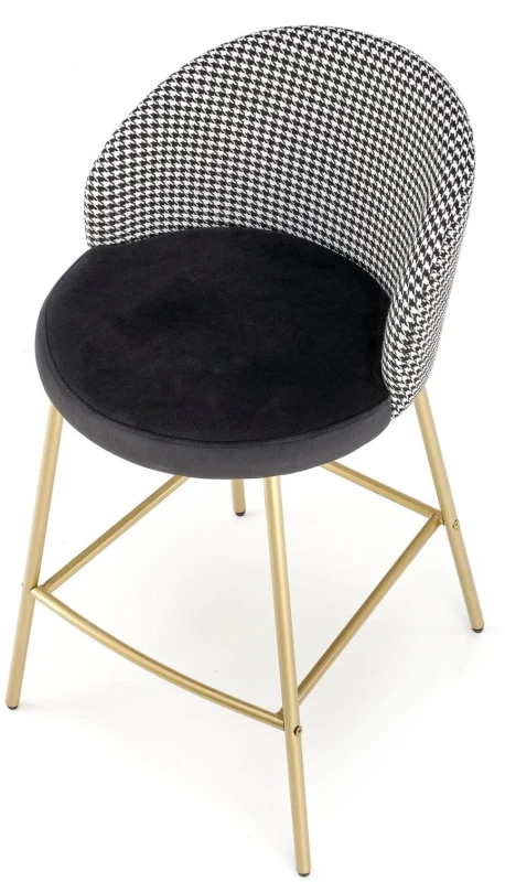 Hoker barowy H113 tapicerowany nowoczesny z oparciem do kuchni czarny / biały / złoty