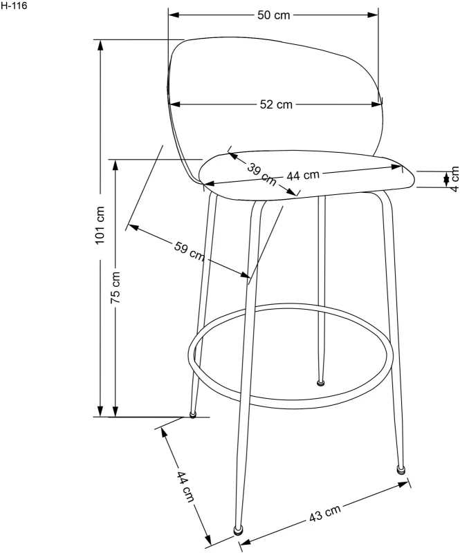 Hoker barowy H116 tapicerowany nowoczesny z oparciem do kuchni popielaty / złoty