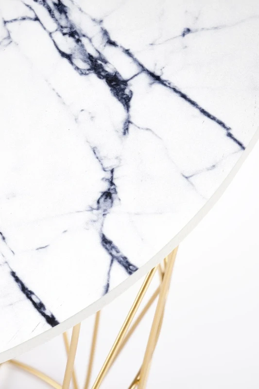 Ława okrągła Harrisa_G 42cm z funkcją pojemnika biały marmur/złoty