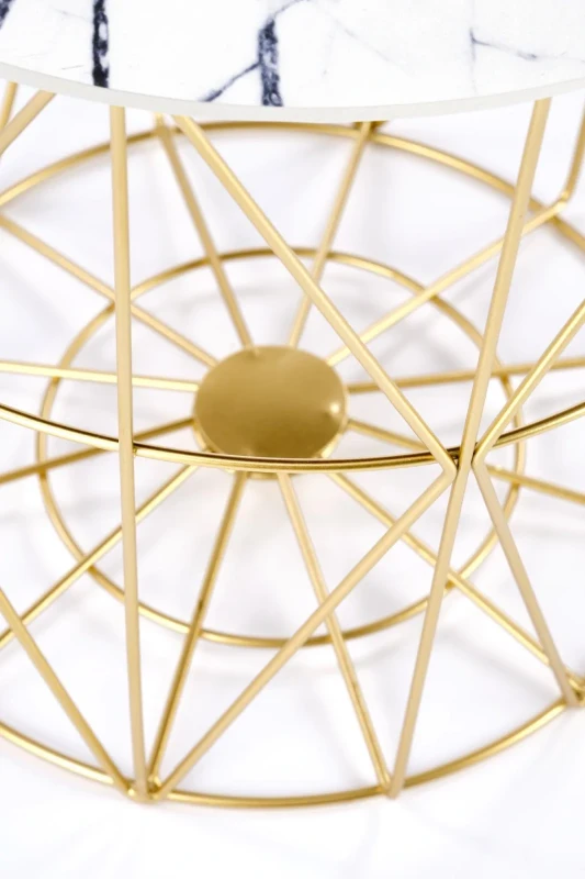 Ława okrągła Harrisa_G 42cm z funkcją pojemnika biały marmur/złoty