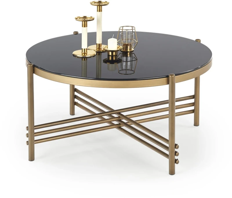 Ława okrągła Ismena 80 cm blat szkło czarny/złoty