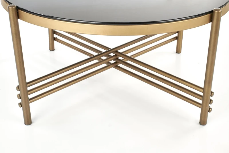 Ława okrągła Ismena 80 cm blat szkło czarny/złoty