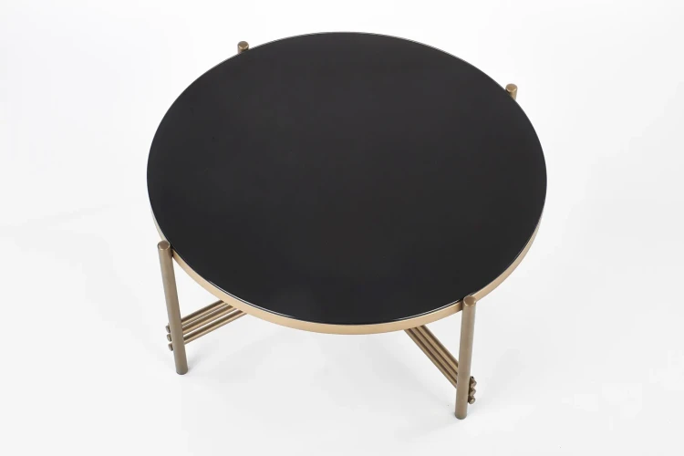 Ława okrągła Ismena 80 cm blat szkło czarny/złoty