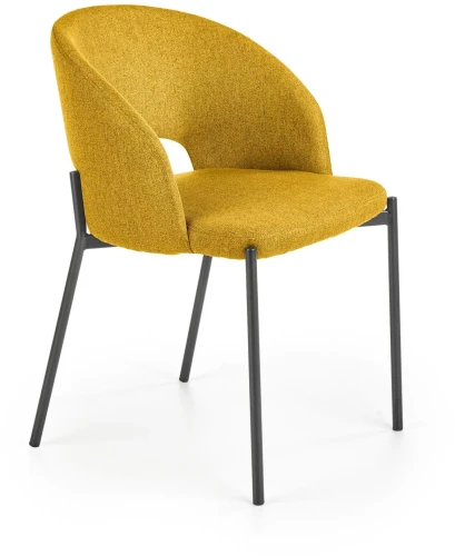 Krzesło tapicerowane K373 z wycięciem w oparciu kubełkowe do jadalni musztardowy