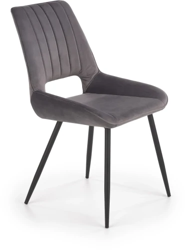 Krzesło tapicerowane K404 welurowe na czarnych nogach do jadalni popielaty