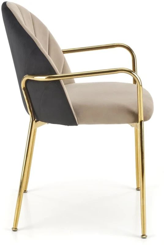 Krzesło tapicerowane K500 z podłokietnikami glamour do jadalni beżowy / czarny