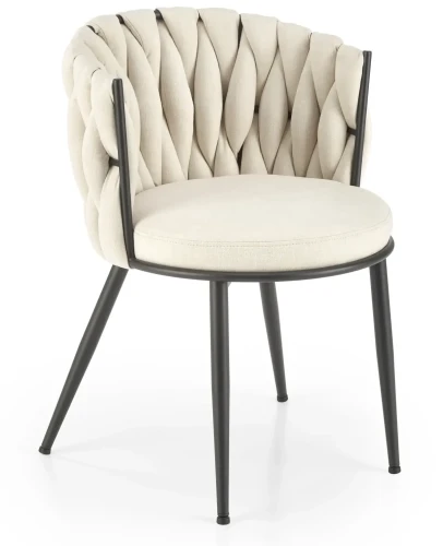 Krzesło tapicerowane K516 z ozdobnym oparciem do salonu jasny beżowy