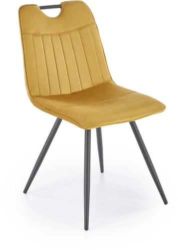 Krzesło K521 tapicerowane z uchwytem do jadalni musztardowy/czarny