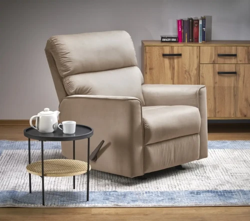 Fotel wypoczynkowy Karim rozkładany z funkcją kołyski do salonu beżowy