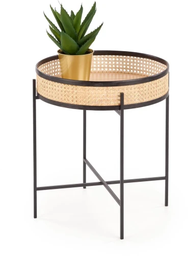 Ława okrągła Lanipa 50cm do salonu rattan naturalny/czarny