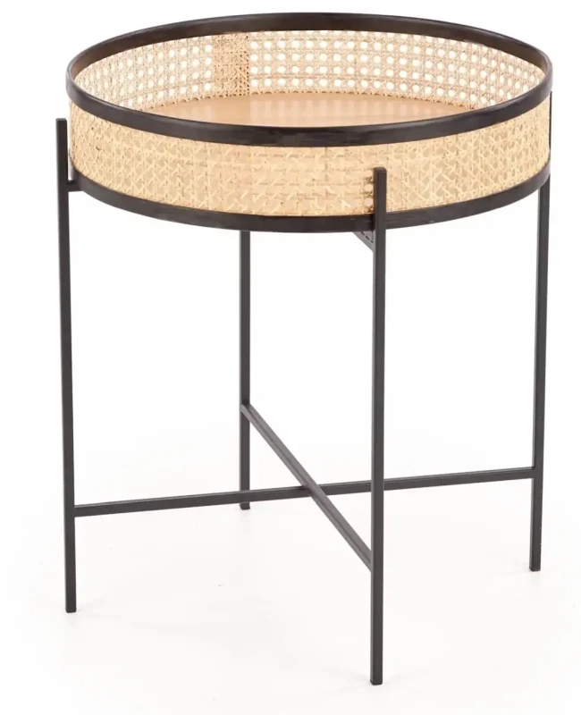 Ława okrągła Lanipa 50cm do salonu rattan naturalny/czarny