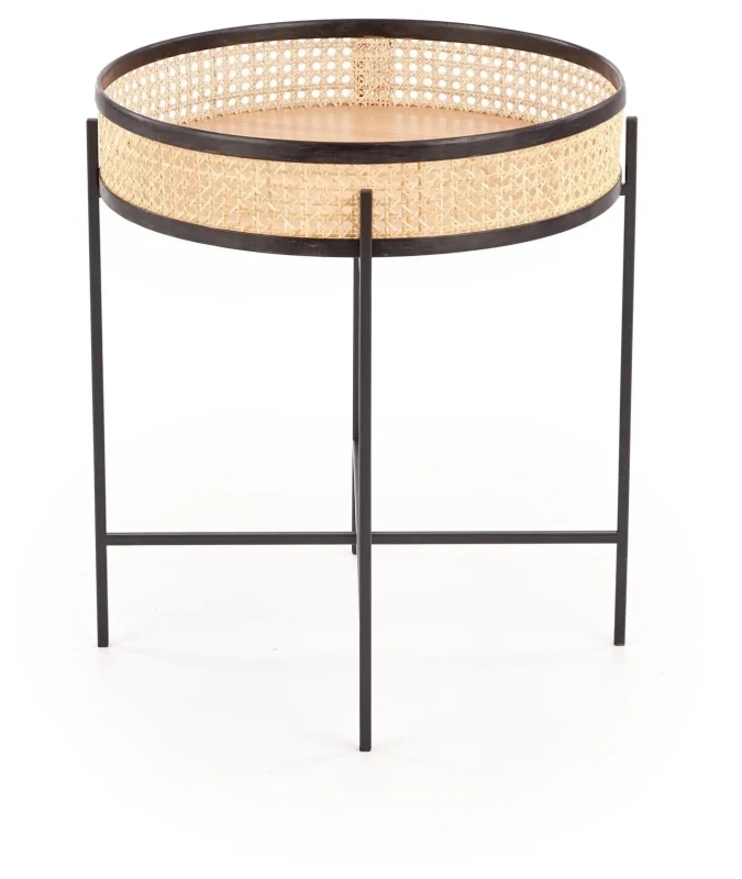 Ława okrągła Lanipa 50cm do salonu rattan naturalny/czarny