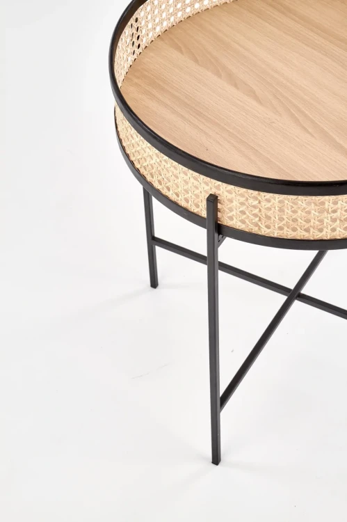 Ława okrągła Lanipa 50cm do salonu rattan naturalny/czarny