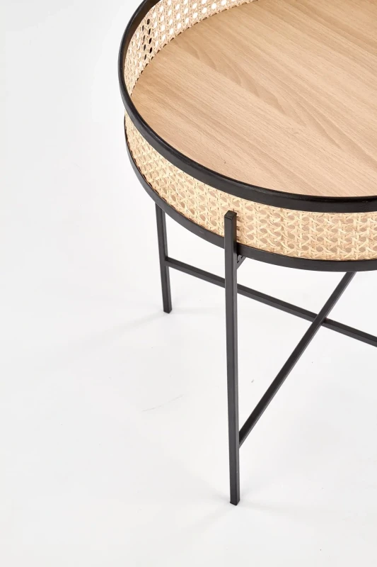 Ława okrągła Lanipa 50cm do salonu rattan naturalny/czarny