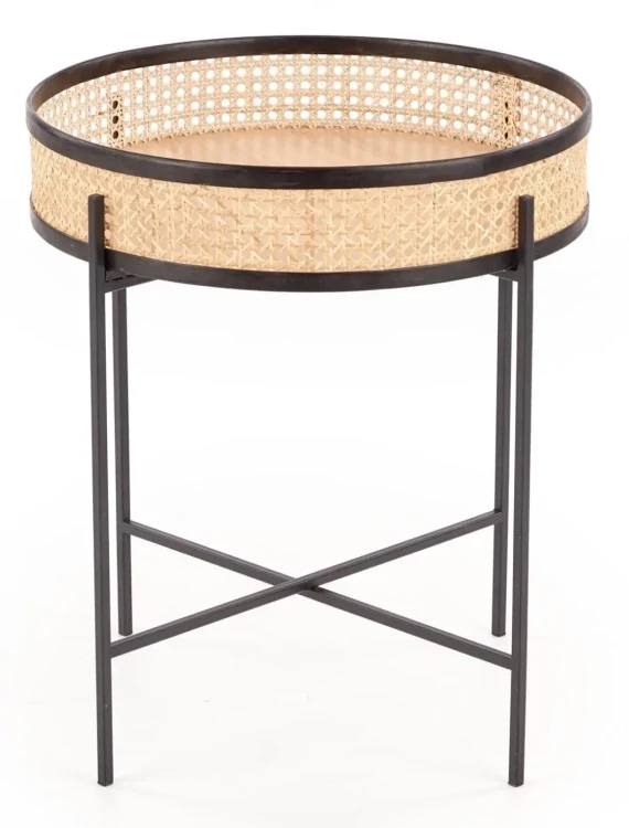 Ława okrągła Lanipa 50cm do salonu rattan naturalny/czarny
