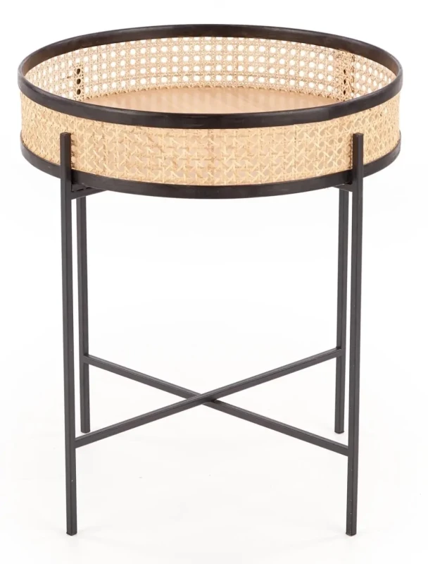 Ława okrągła Lanipa 50cm do salonu rattan naturalny/czarny