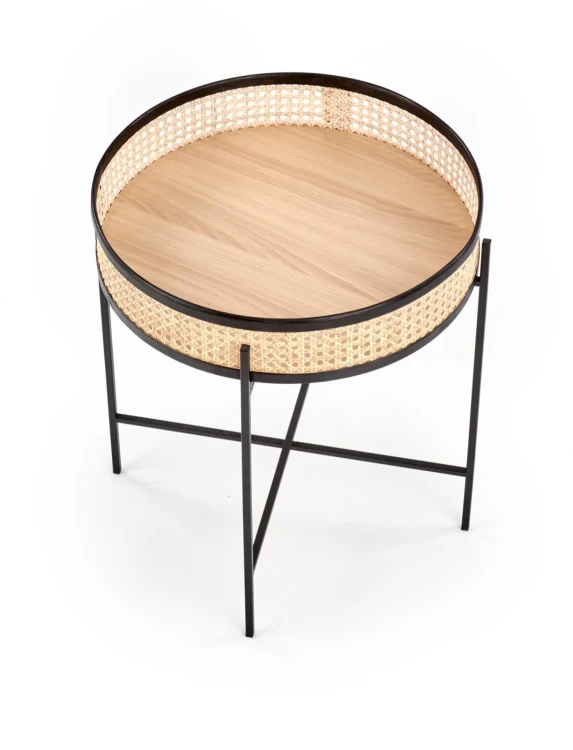 Ława okrągła Lanipa 50cm do salonu rattan naturalny/czarny